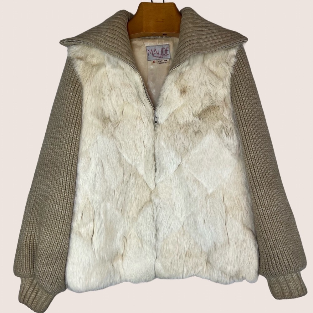 Vintage rabbit real fur chunky knit jacket